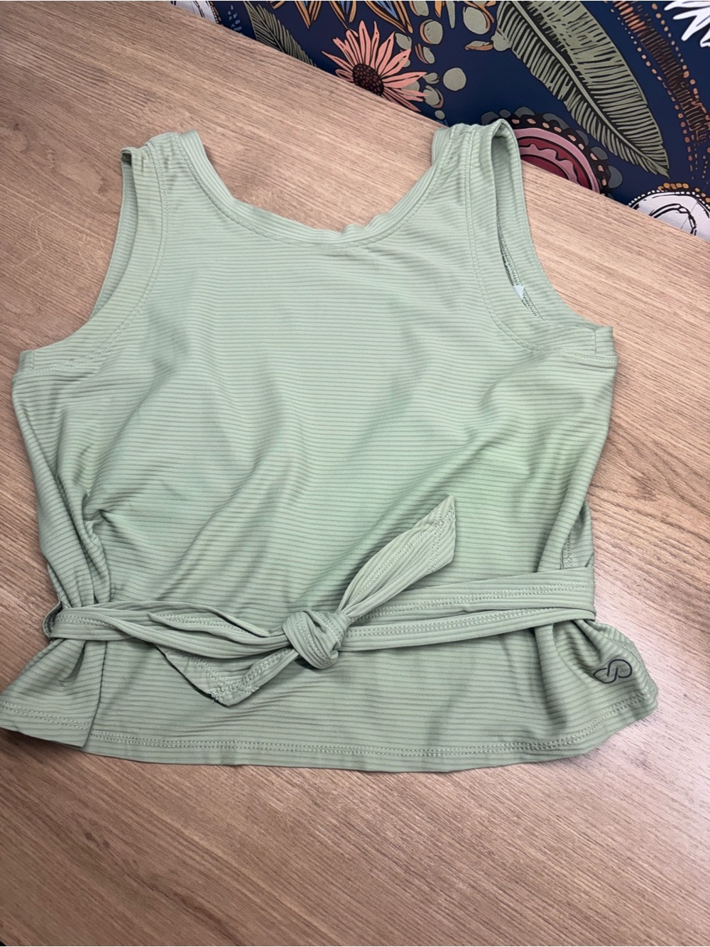 CALIA by Carrie Underwood Sage Green Ribbed Tie-Waist Tank